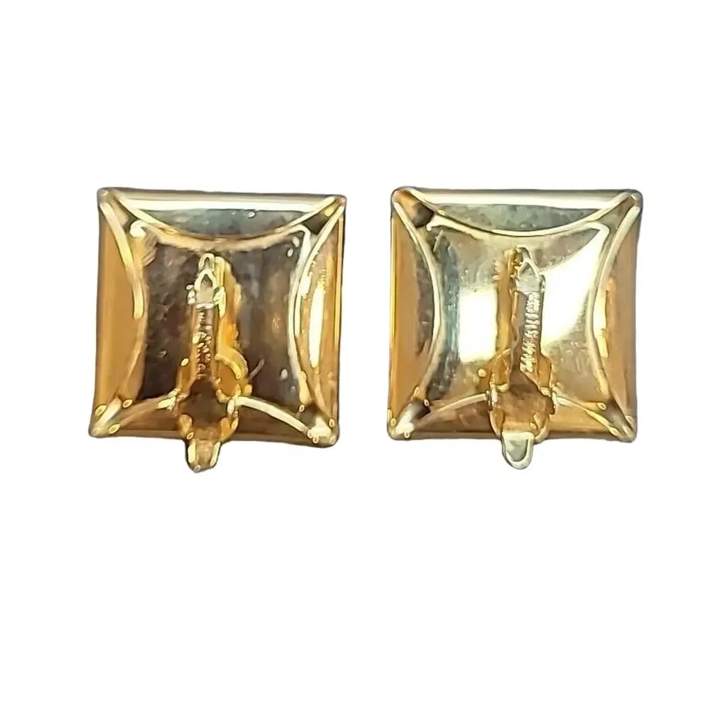 Trifari TM Vintage 80s Cabochon Gripoix Pyramid Clip-On Earrings Multicolor RARE - Picture 3 of 5